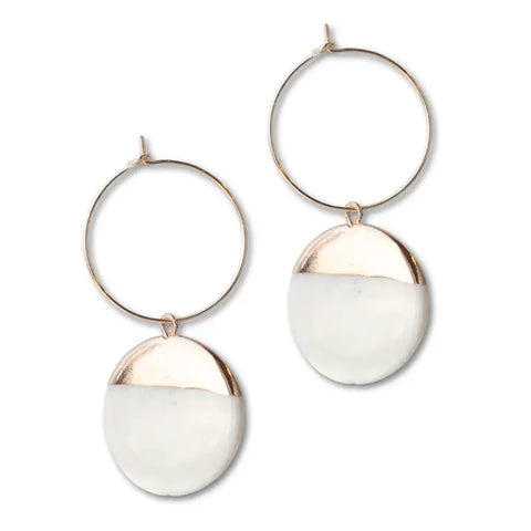 Gold Dipped Mother of Pearl Hoop Earrings