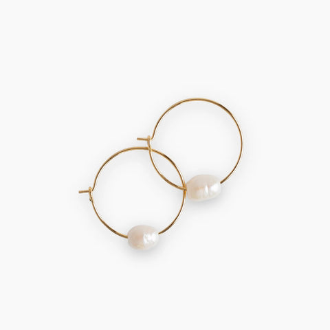 Gold Pearl Hoop Earrings