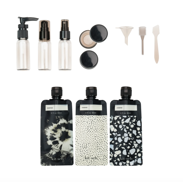 Refillable Ultimate Travel 11pc Set - Black/Ivory