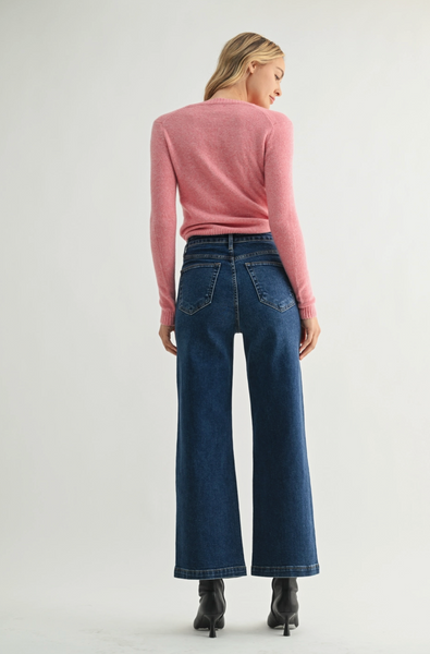 Patch Pocket Wide Leg Jeans -- Dark