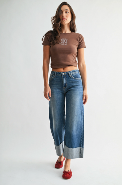 Scissor Cut Cuffed Jeans -- Medium Wash