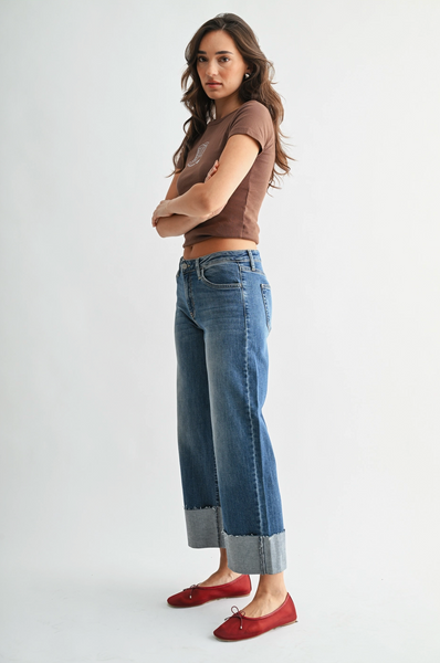 Scissor Cut Cuffed Jeans -- Medium Wash