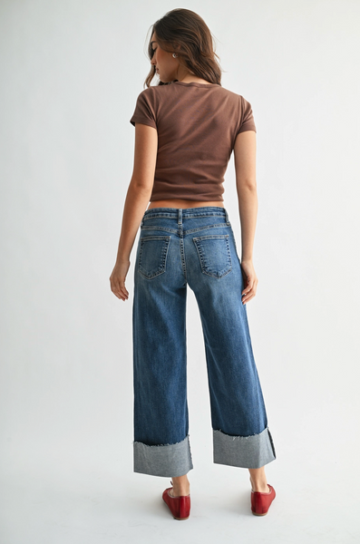Scissor Cut Cuffed Jeans -- Medium Wash