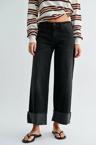 Scissor Cut Cuffed Jeans -- Washed Black