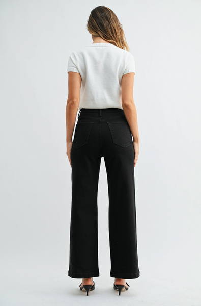 Patch Pocket Wide Leg Jeans -- Black