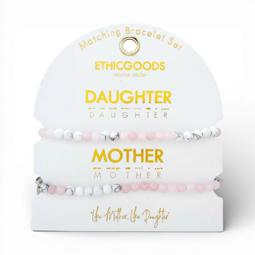 Morse Code Matching Set - Mother & Daughter - Rose Quartz & Howlite