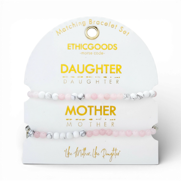 Morse Code Matching Set - Mother & Daughter - Rose Quartz & Howlite
