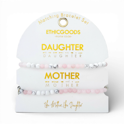Morse Code Matching Set - Mother & Daughter - Rose Quartz & Howlite